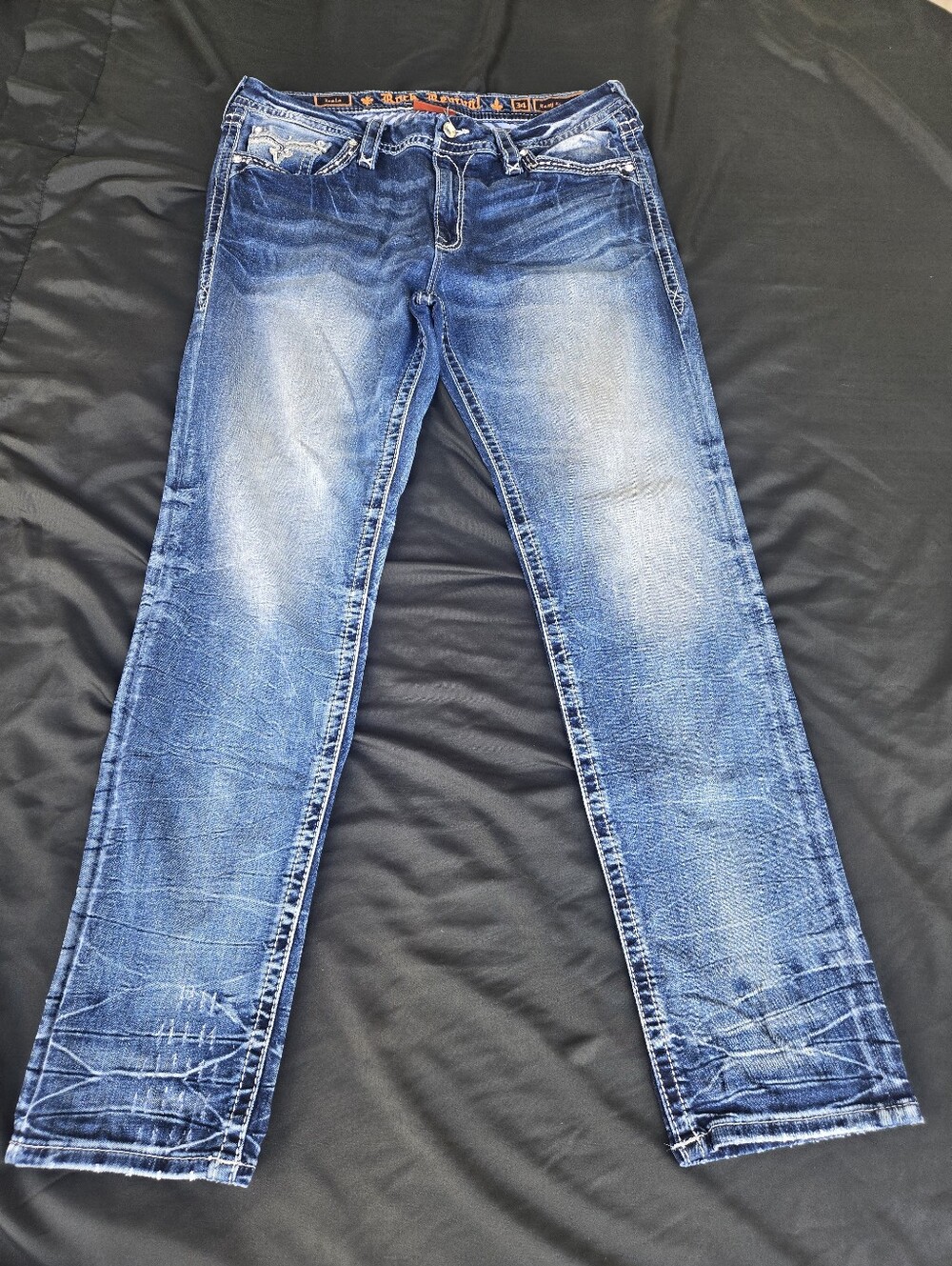 Rock Revival Men's Distressed Faded Blue Slim Straight Jeans
